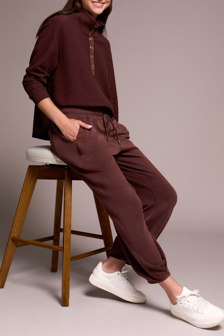 Tribal 5919O Cocoa Brown Pull-On Drawstring Waist Cropped Joggers 5032