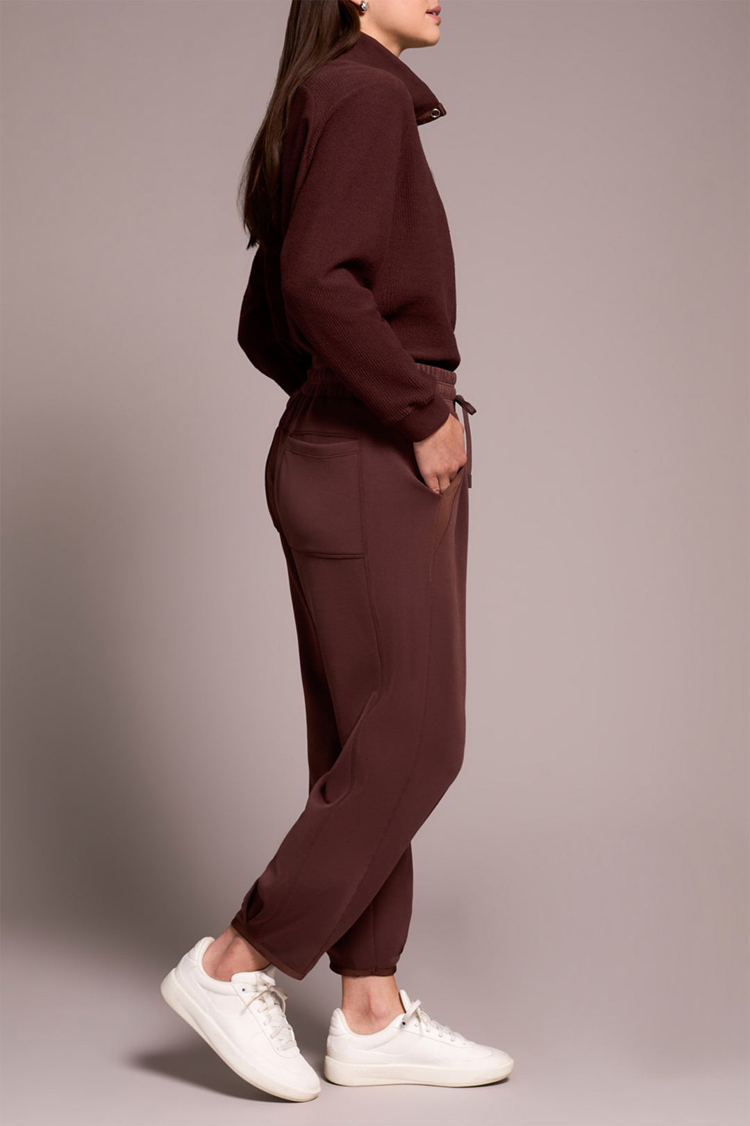 Tribal 5919O Cocoa Brown Pull-On Drawstring Waist Cropped Joggers 5032