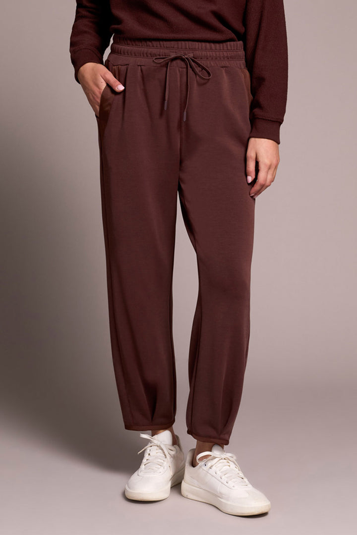 Tribal 5919O Cocoa Brown Pull-On Drawstring Waist Cropped Joggers 5032