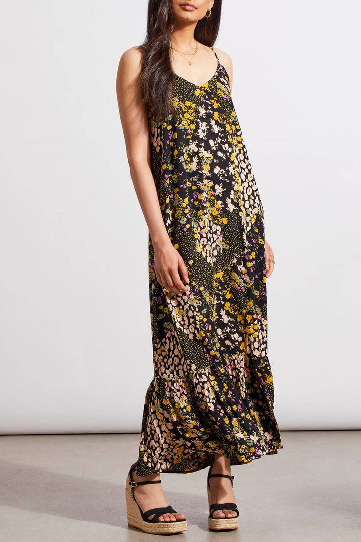 Tribal 7664O Black Limoncello Floral Print Spaghetti Strap Maxi Dress - Experience Boutique