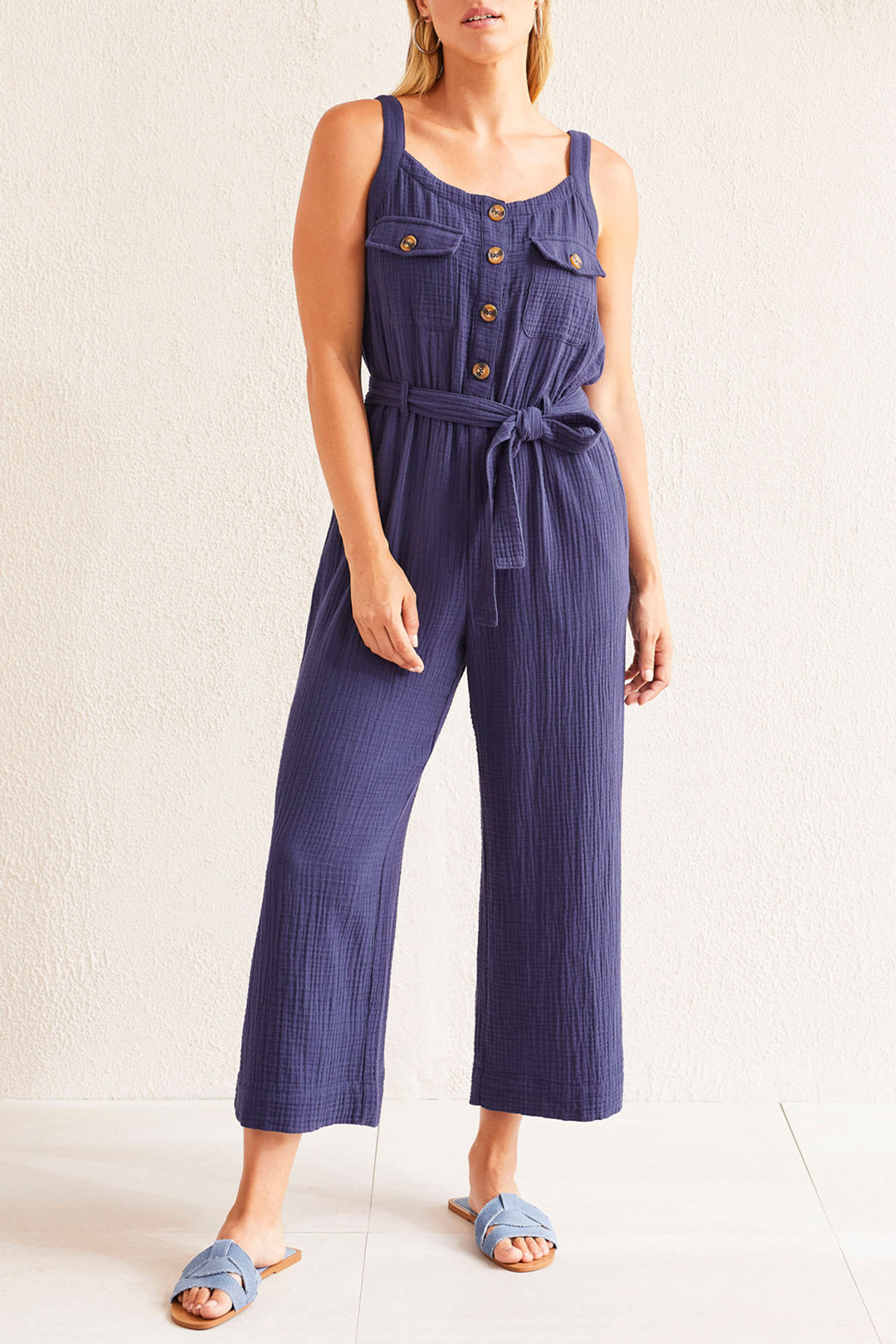 Tribal 7676O Nautical Navy Cotton Jumpsuit - Experience Boutique