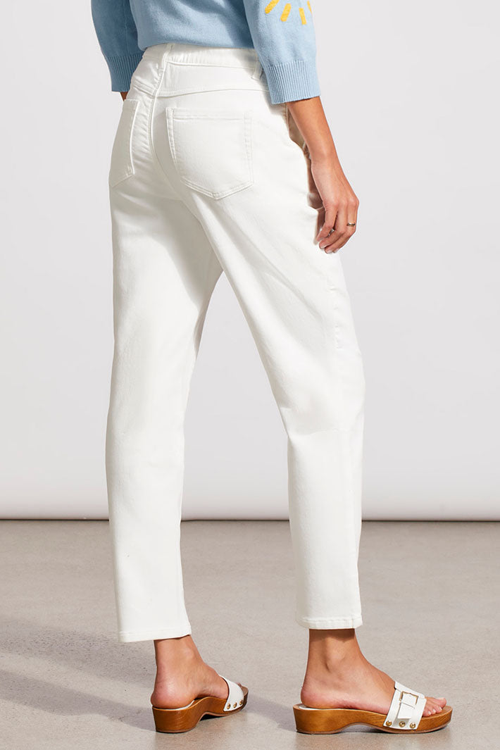 Tribal 7988O White Tie Waist Pull On Ankle Grazer Jeans