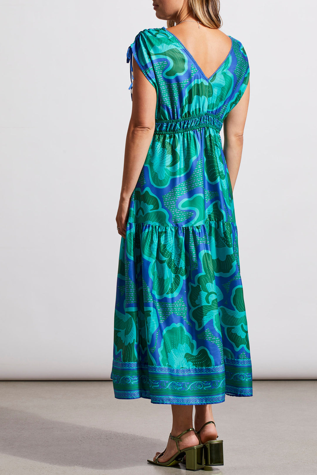 Tribal 877O Jade Mist Green Print V-Neck Midi Dress - Experience Boutique