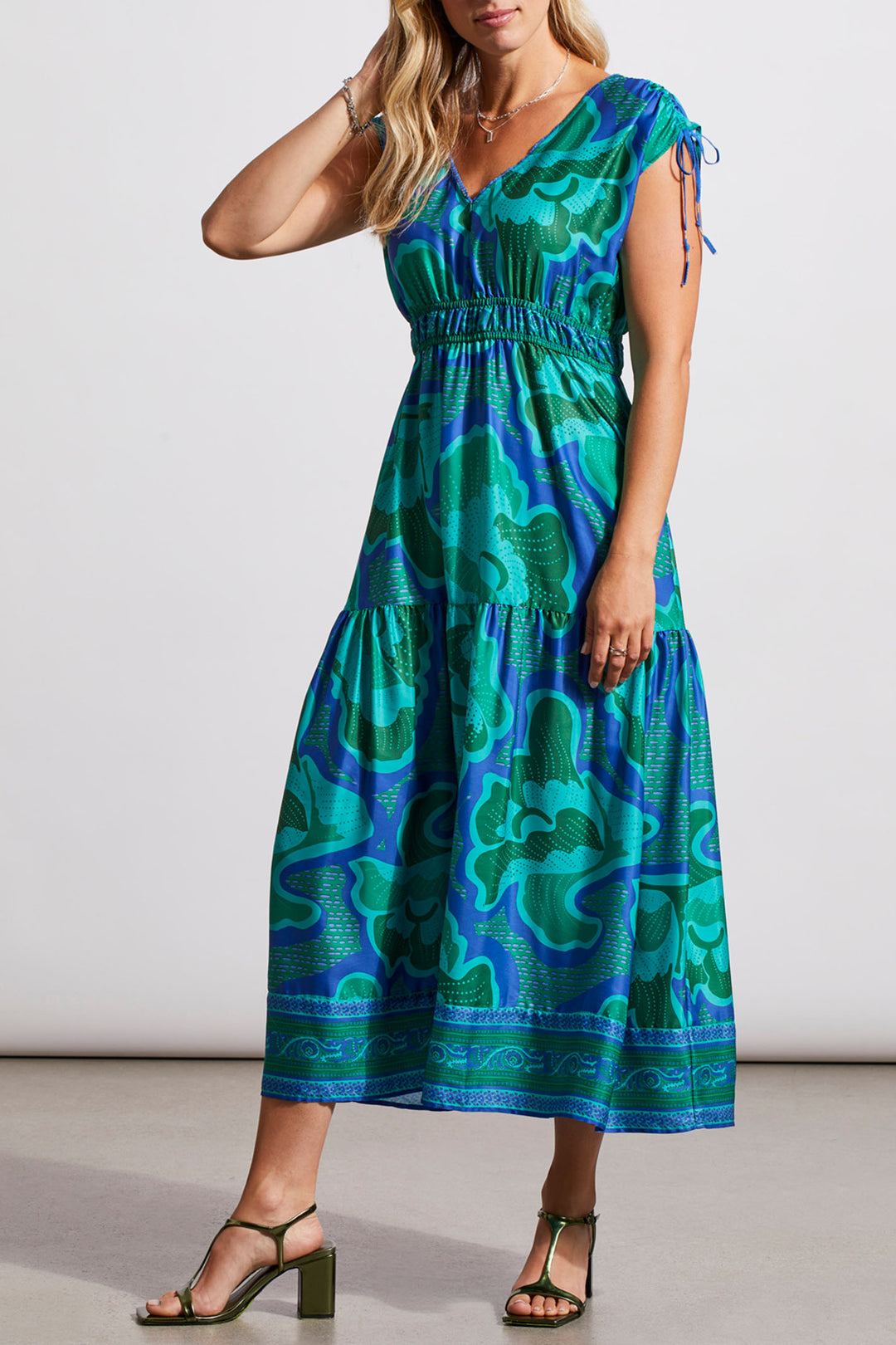 Tribal 877O Jade Mist Green Print V-Neck Midi Dress - Experience Boutique