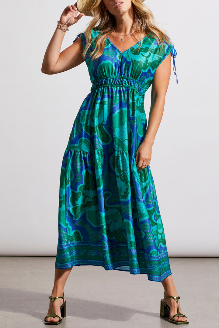 Tribal 877O Jade Mist Green Print V-Neck Midi Dress - Experience Boutique