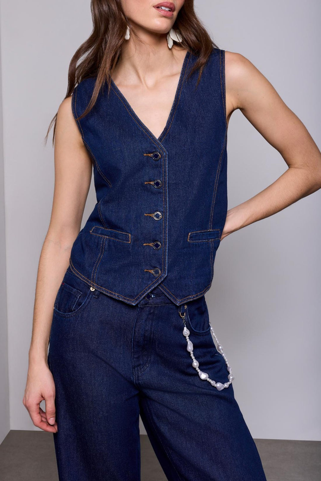Tribal After Midnight Blue Tailored Denim Waistcoat 6270O-1122, front view