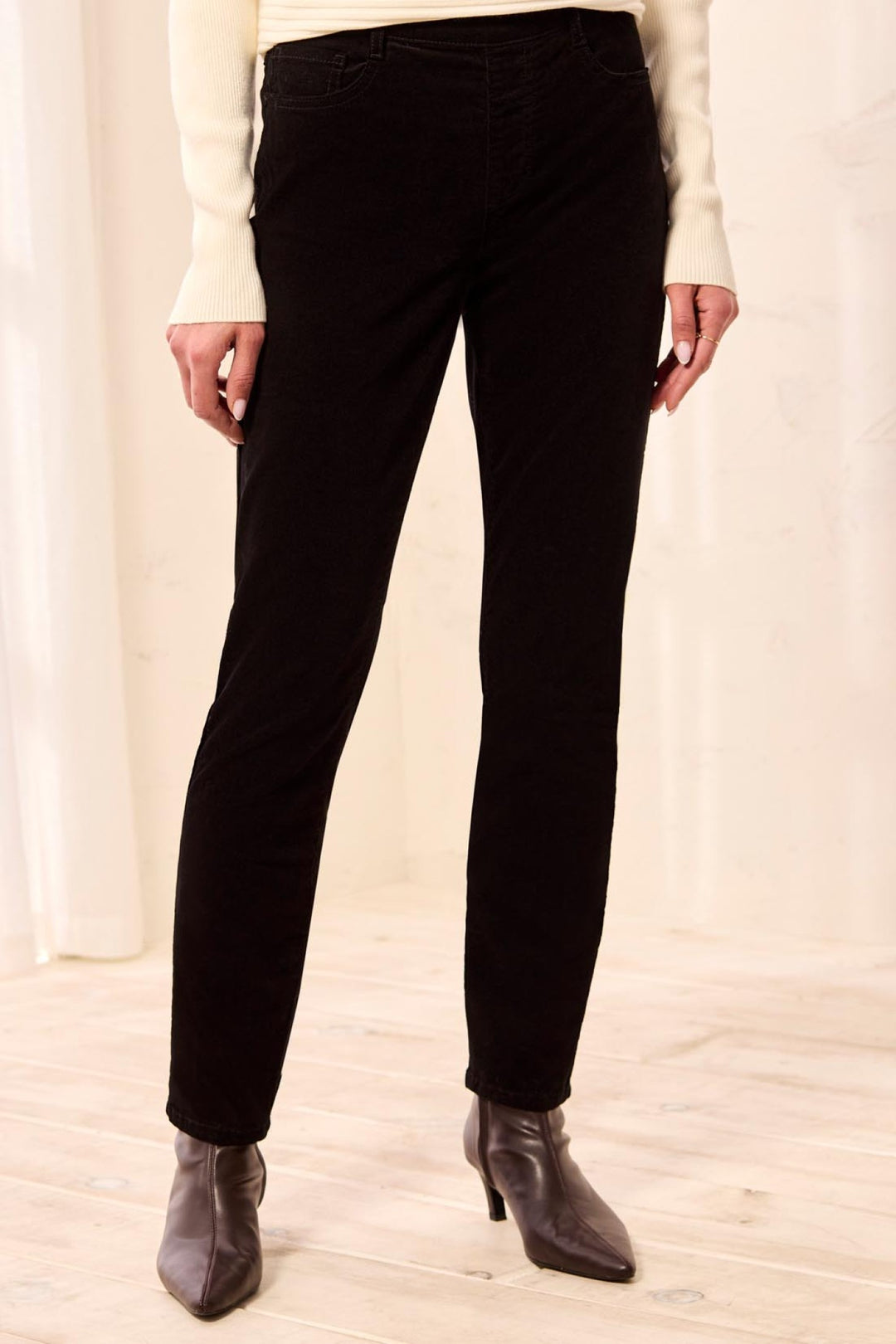 Tribal Audrey Black Slim Leg Cord Trousers 5580O-4989, front view