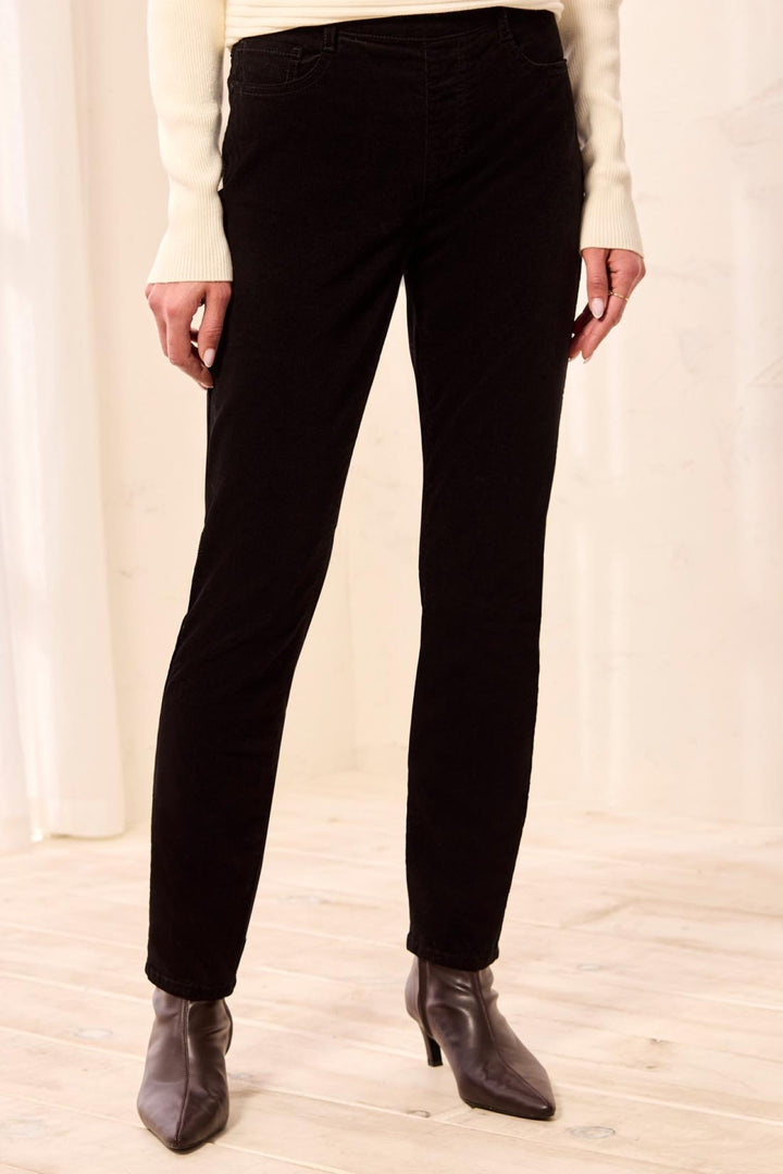 Tribal Audrey Black Slim Leg Cord Trousers 5580O-4989, front view