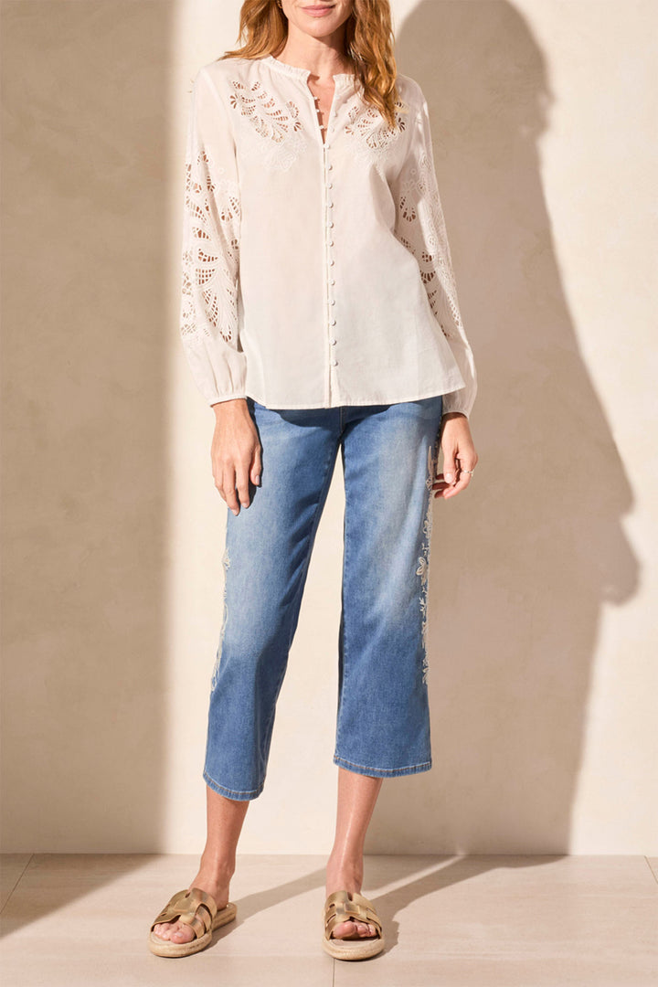 Tribal Blouse Embroidered Lace Detail White 5807O 5271 58070 - Experience Boutique