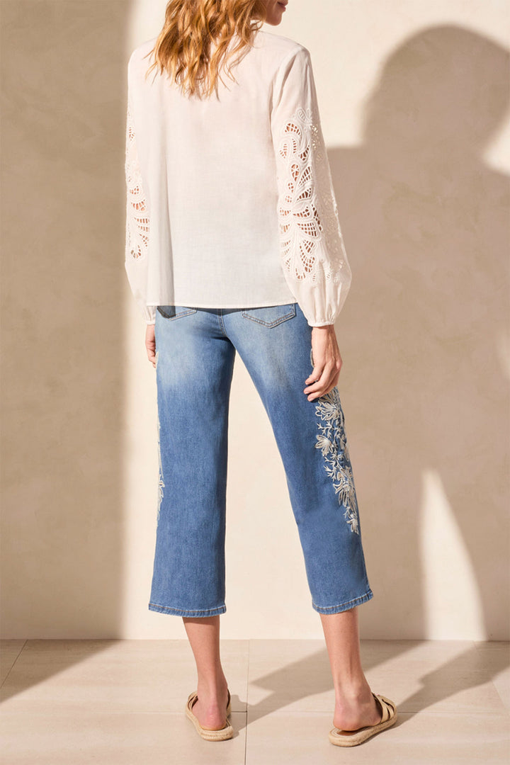 Tribal Blouse Embroidered Lace Detail White 5807O 5271 58070 - Experience Boutique