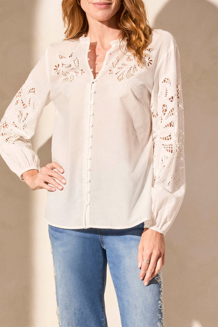 Tribal Blouse Embroidered Lace Detail White 5807O 5271 58070 - Experience Boutique