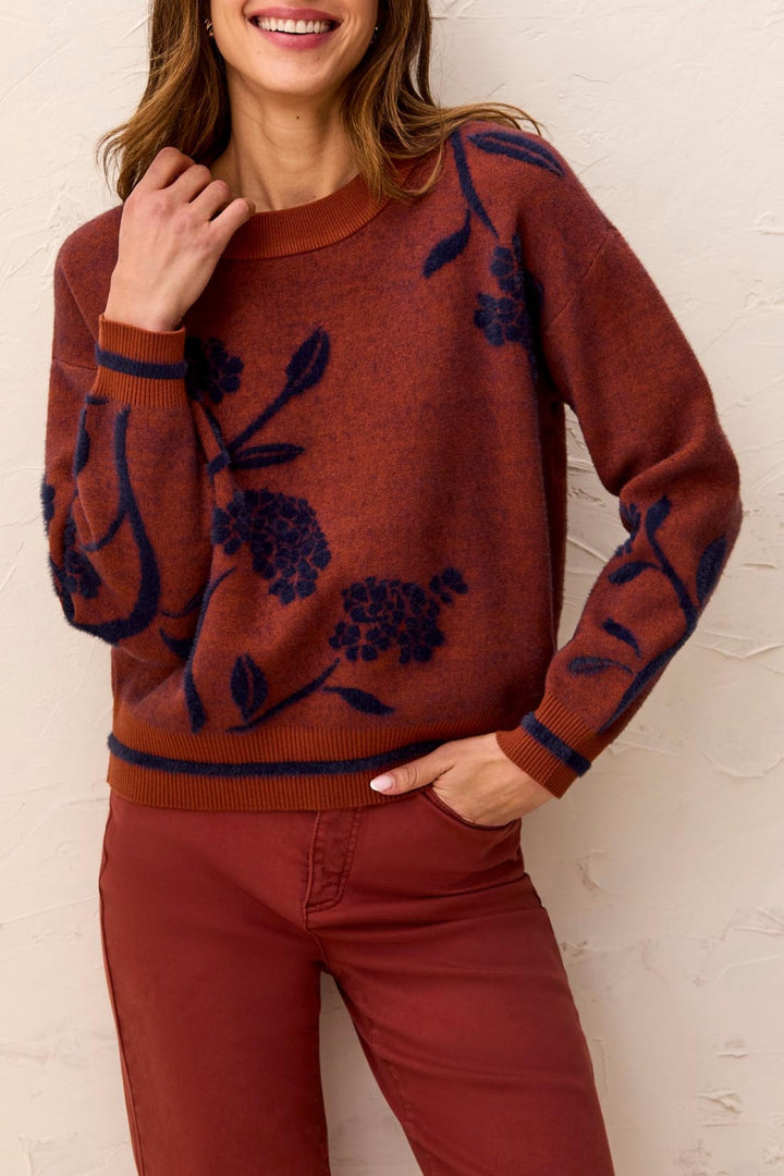 Tribal Cedar Brown Crew Neck Jumper 3151O-8485, front view