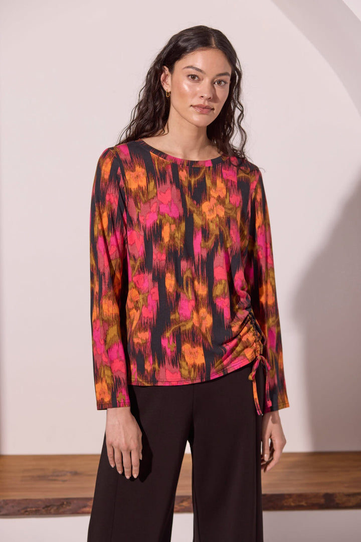 Tribal Cedar Pink Multicolour Abstract Ruched Top 3168O-3457, front view