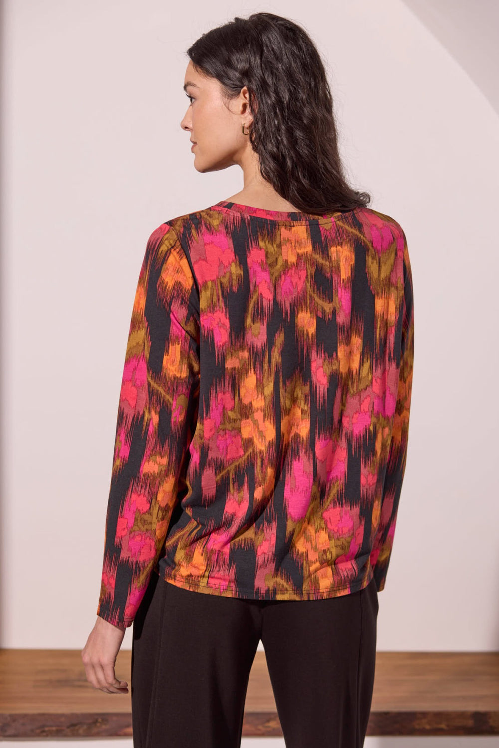 Tribal Cedar Pink Multicolour Abstract Ruched Top 3168O-3457, back view