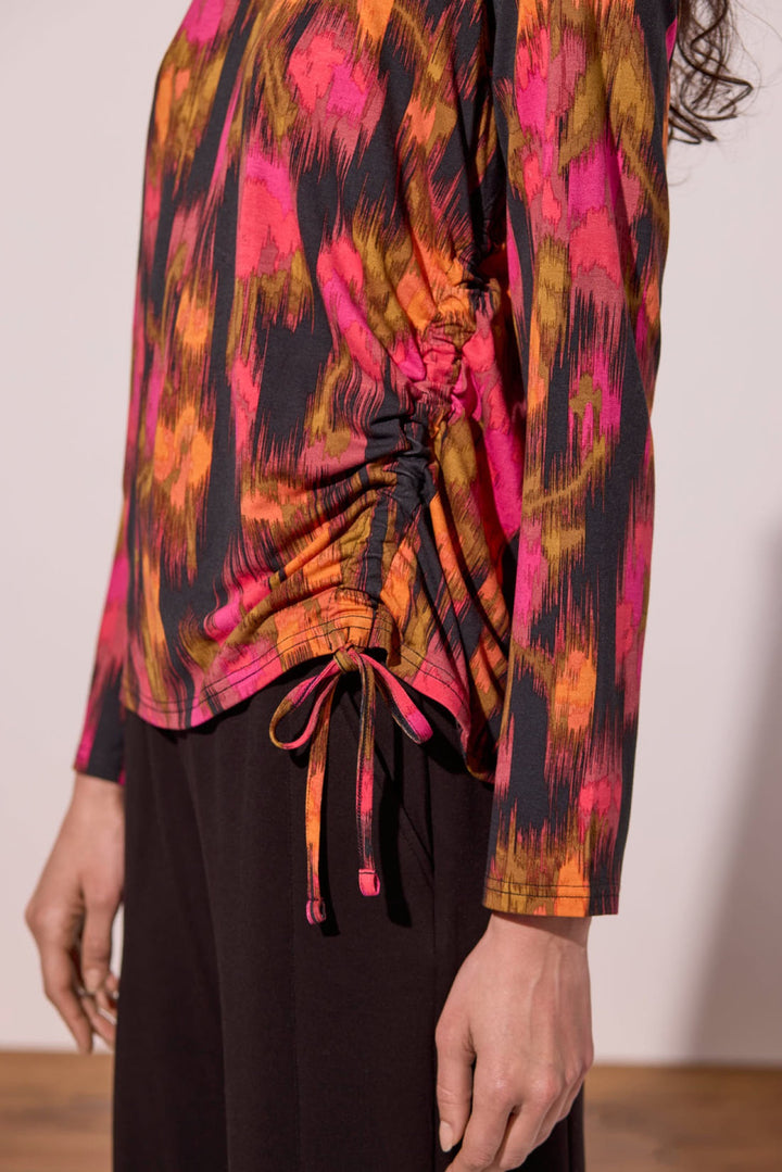 Tribal Cedar Pink Multicolour Abstract Ruched Top 3168O-3457, ruched side detail