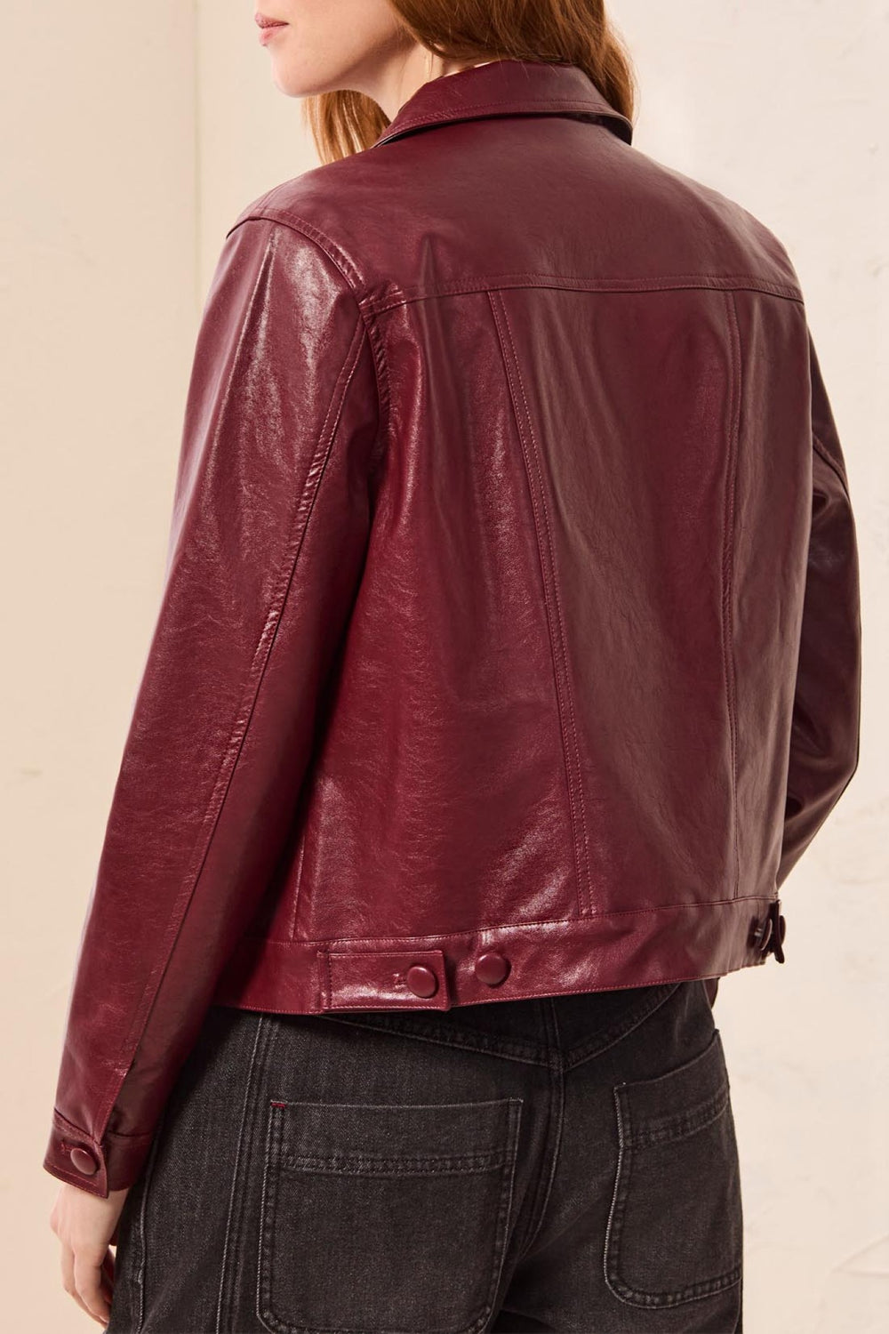 Tribal Cherry Lacquer Red Faux Leather Jacket 5921O-5604, back view