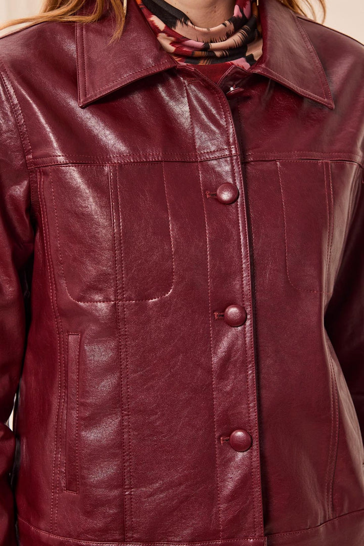 Tribal Cherry Lacquer Red Faux Leather Jacket 5921O-5604, detail