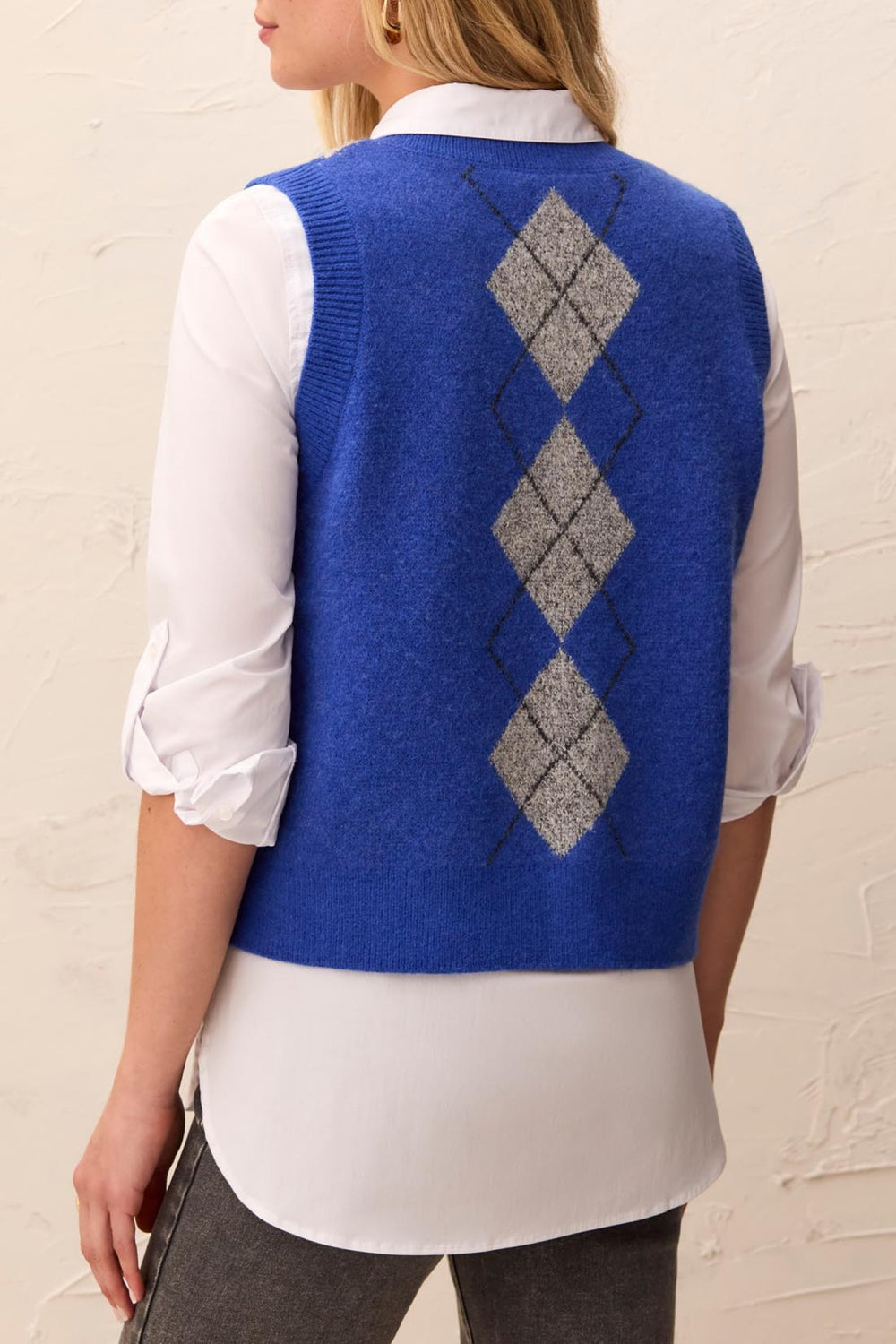 Tribal Cobalt Blue Sleeveless Cardigan 3207O-3590, back view