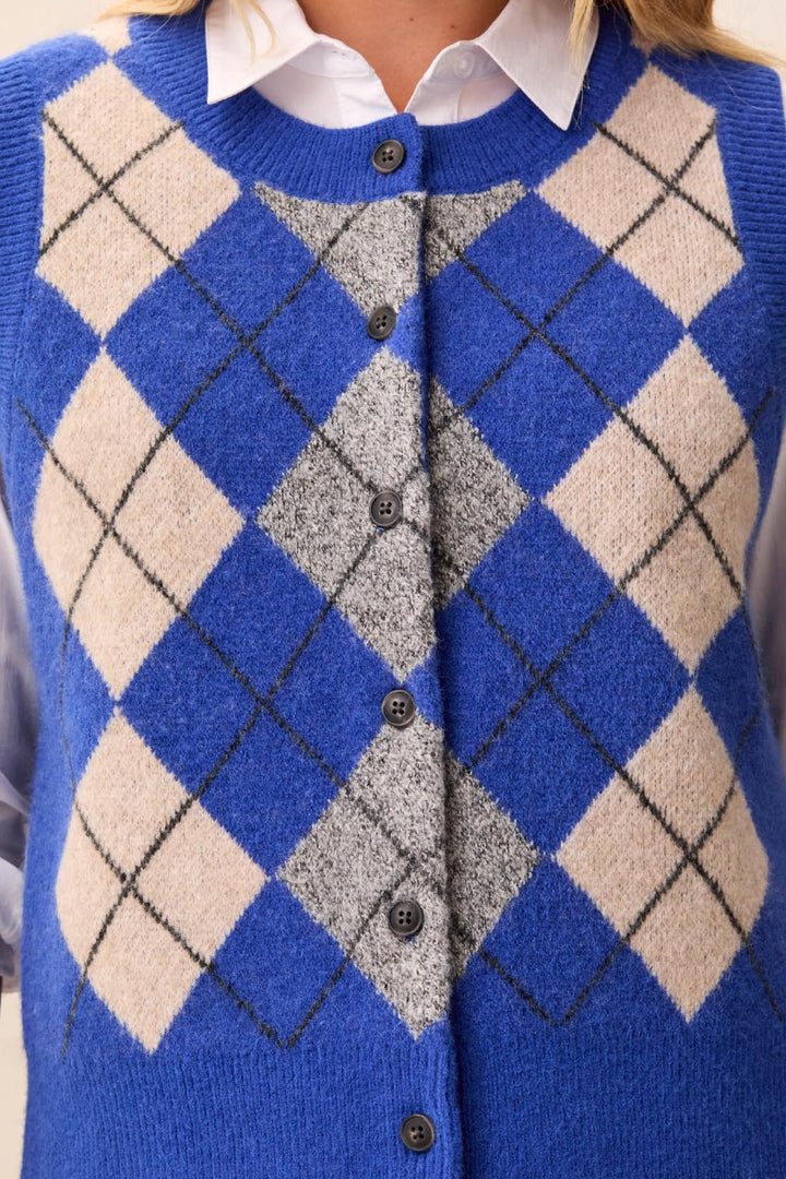 Tribal Cobalt Blue Sleeveless Cardigan 3207O-3590, detail