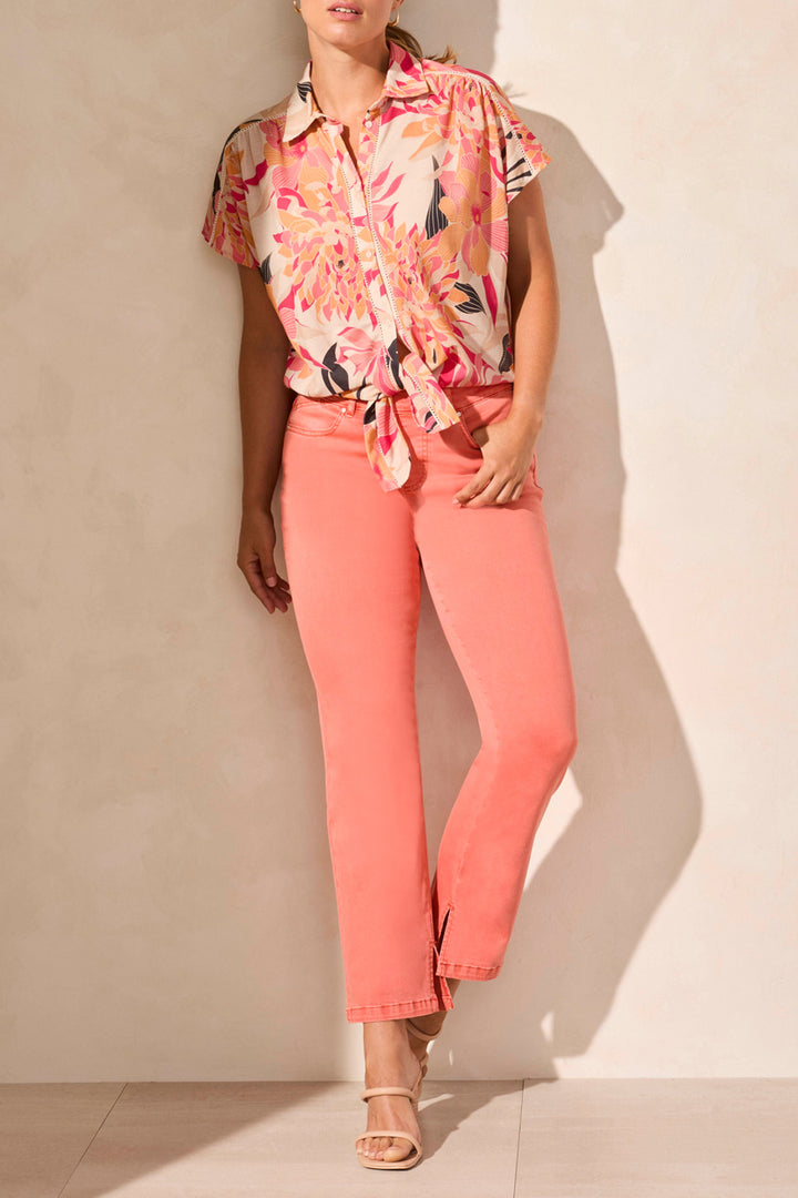 Tribal Fashion Blouse Floral Print Teaberry Pink 2084O-8134 - Experience Boutique