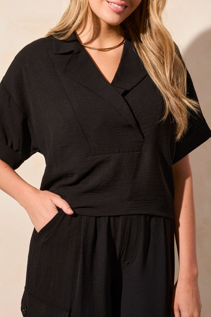 Tribal Fashion Blouse Short Sleeve Black 5739O-4835 - Experience Boutique