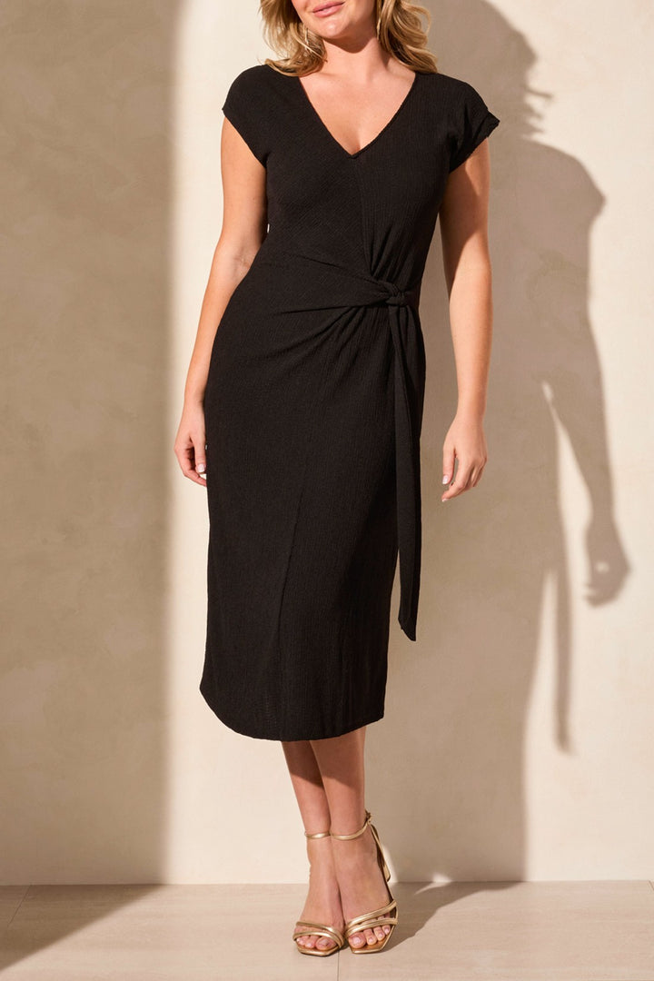 Tribal Fashion Dress V-Neck Tie Waist Black 2139O-8151 - Experience Boutique