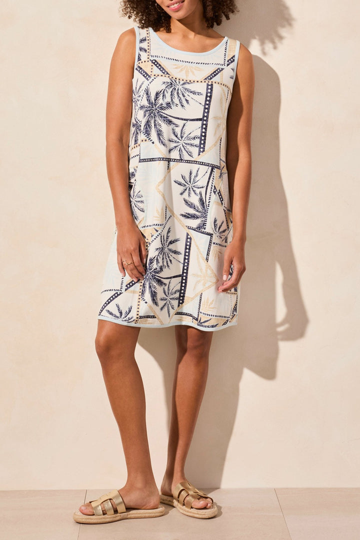 Tribal Fashion Reversible Dress Palm Tree Print Water Blue 6895O-4302 - Experience Boutique