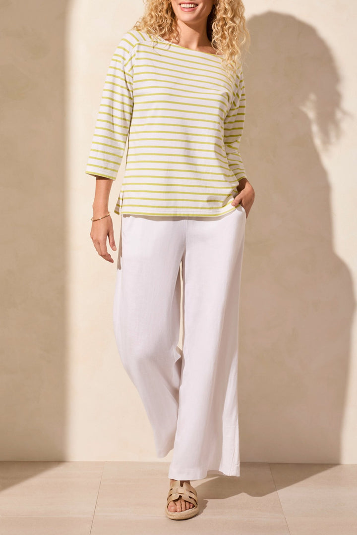 Tribal Fashion Top Striped Knit White Avocado Green 2088O-3547 - Experience Boutique
