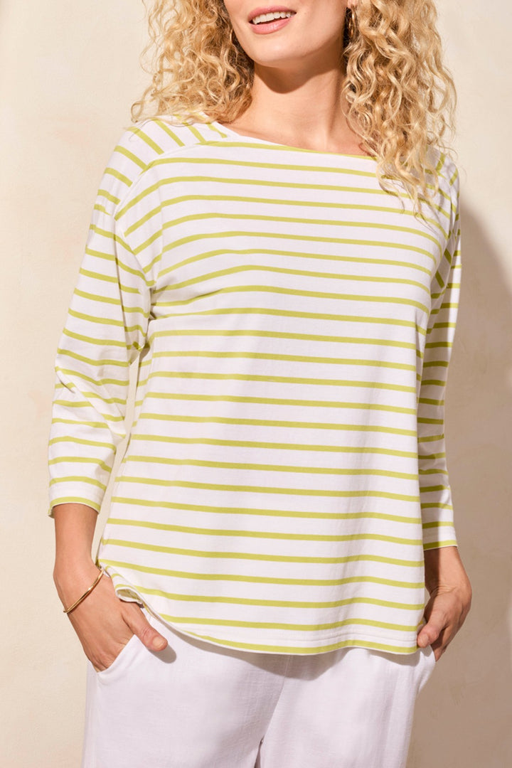 Tribal Fashion Top Striped Knit White Avocado Green 2088O-3547 - Experience Boutique