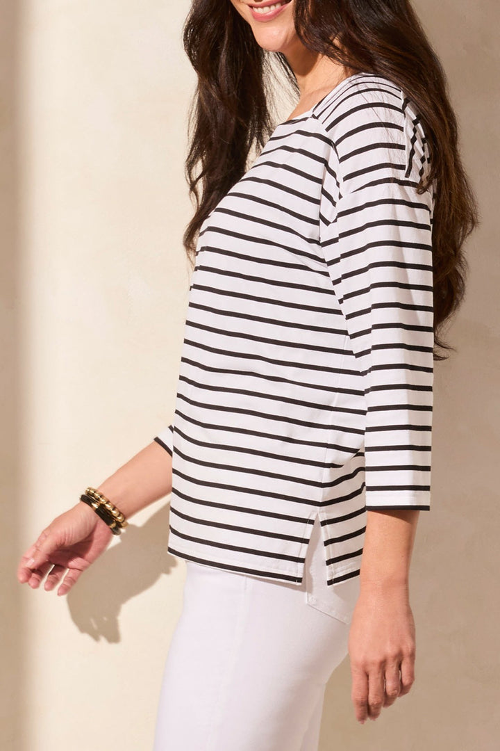 Tribal Fashion Top Striped Knit White Jet Blue 2088O-3547 - Experience Boutique