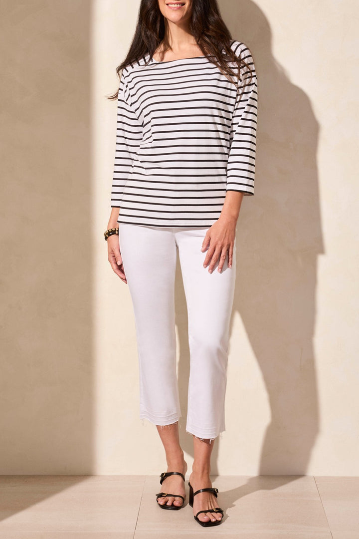 Tribal Fashion Top Striped Knit White Jet Blue 2088O-3547 - Experience Boutique