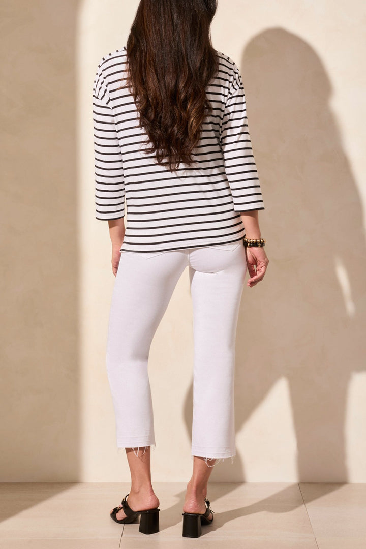 Tribal Fashion Top Striped Knit White Jet Blue 2088O-3547 - Experience Boutique