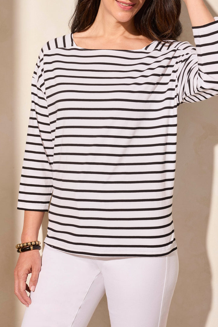 Tribal Fashion Top Striped Knit White Jet Blue 2088O-3547 - Experience Boutique