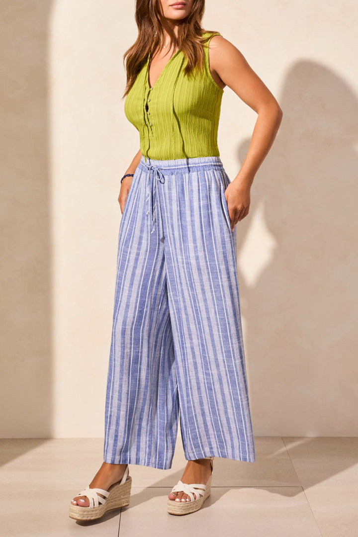 Tribal Fashion Trousers Drawstring Waist Striped Calypso Blue 7704O-4400 - Experience Boutique