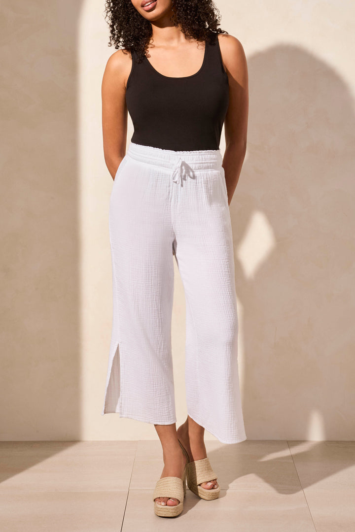Tribal Fashion Trousers Drawstring Waist Textured Fabric White 5346O-4555 - Experience Boutique