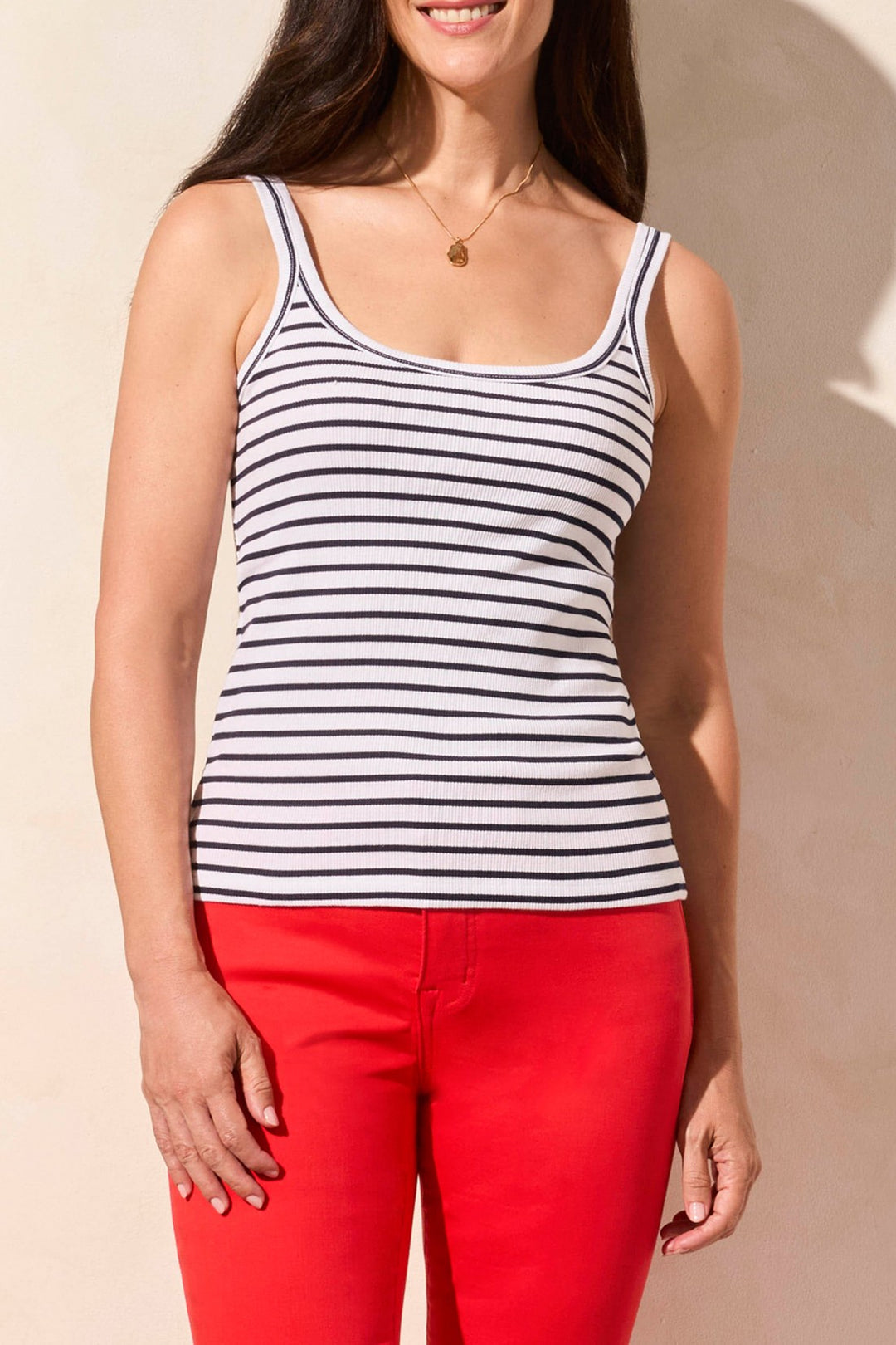Tribal Fashion Vest Top Striped Knit Calypso Blue White 5746O-4924 - Experience Boutique
