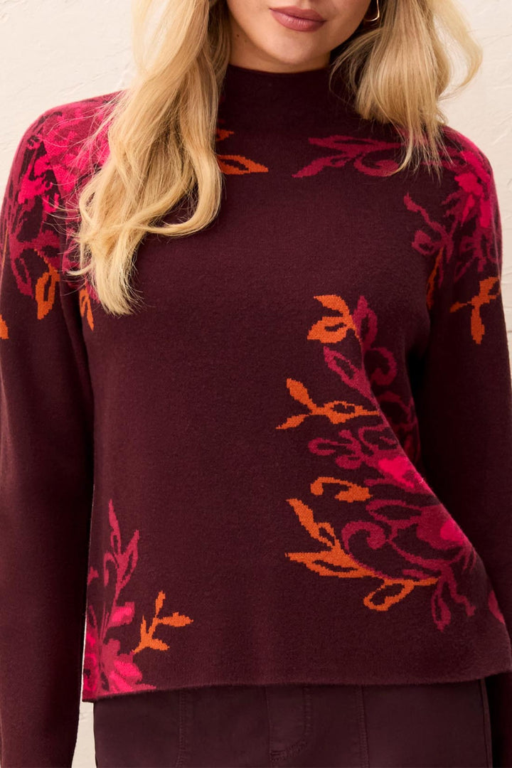 Tribal Fudge Red Filagree Funnel Neck Jumper 3227O-8012, front view