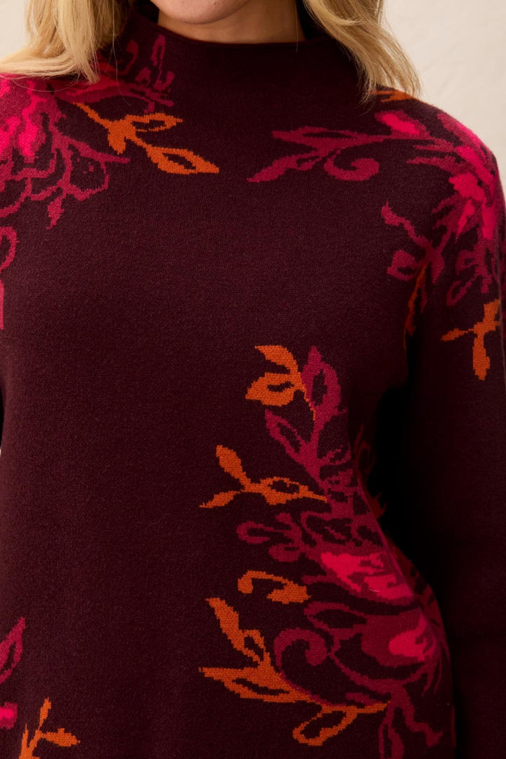 Tribal Fudge Red Filagree Funnel Neck Jumper 3227O-8012, jacquard detail