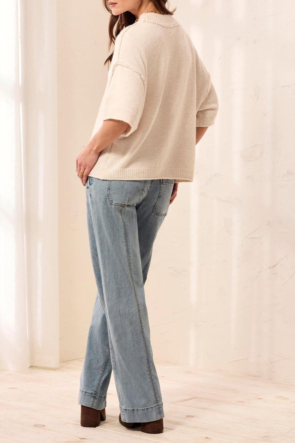 Tribal Heather Cream White Crew Neck Jumper 6278O-5774, side view