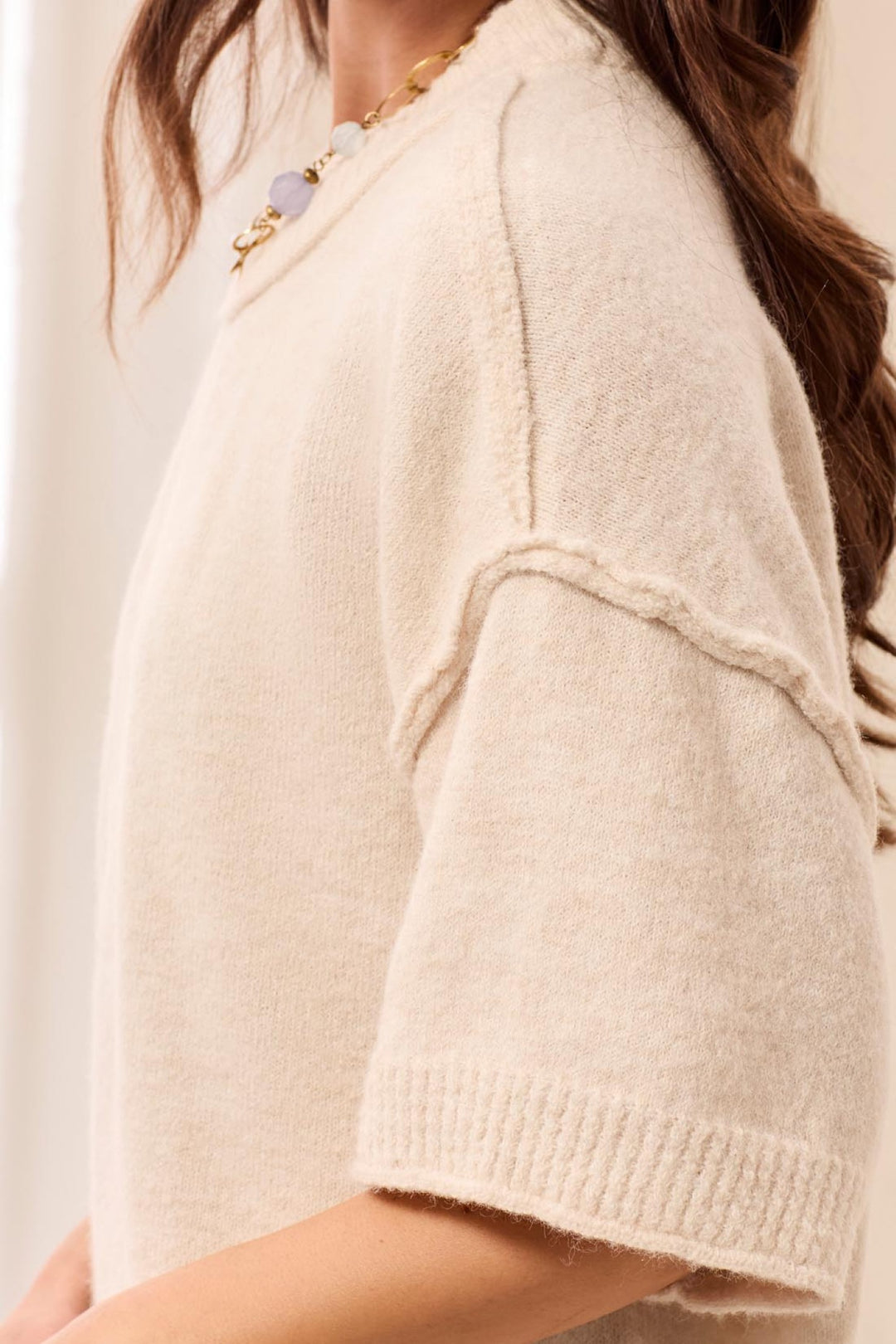Tribal Heather Cream White Crew Neck Jumper 6278O-5774, sleeve detail