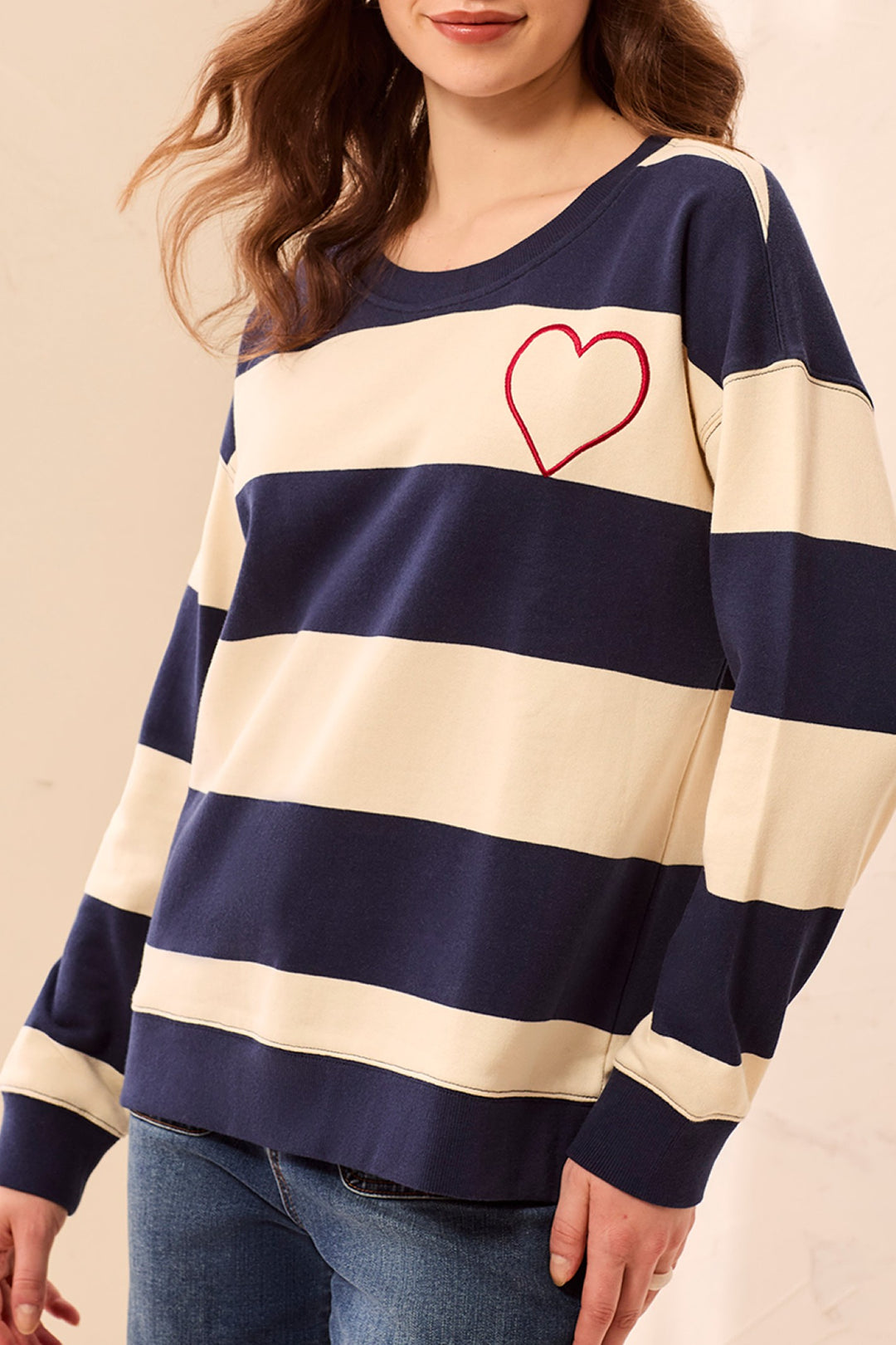 Tribal Jet Blue Navy Combo Stripe Crew Neck Jumper 3275O-8509, front view