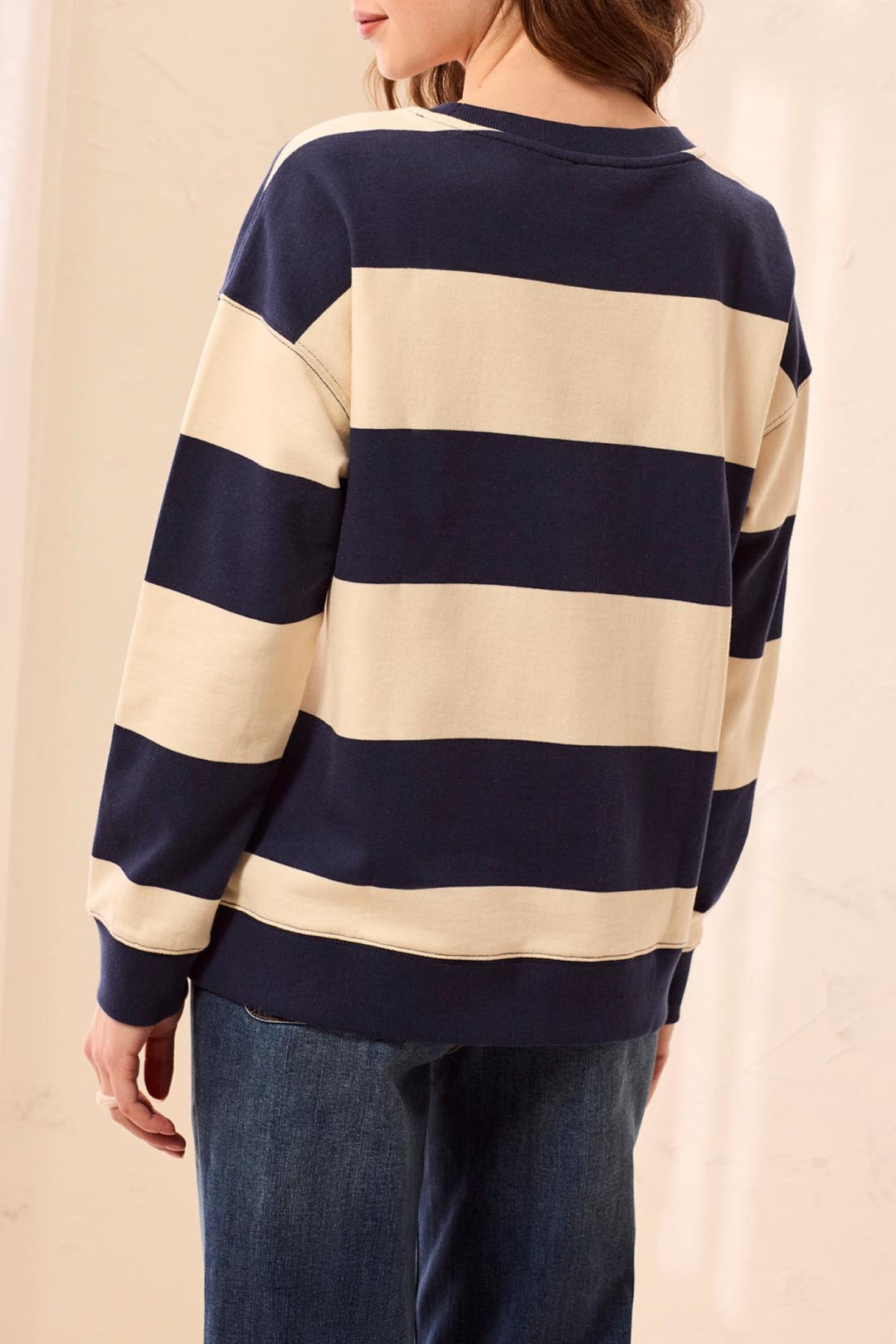 Tribal Jet Blue Navy Combo Stripe Crew Neck Jumper 3275O-8509, back view