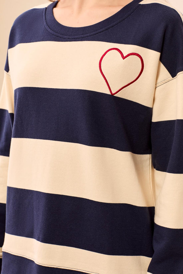 Tribal Jet Blue Navy Combo Stripe Crew Neck Jumper 3275O-8509, detail