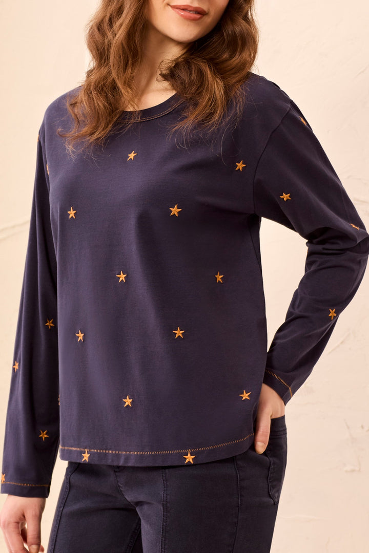 Tribal Jet Blue Navy Crew Neck Top 3238O-8451, front view