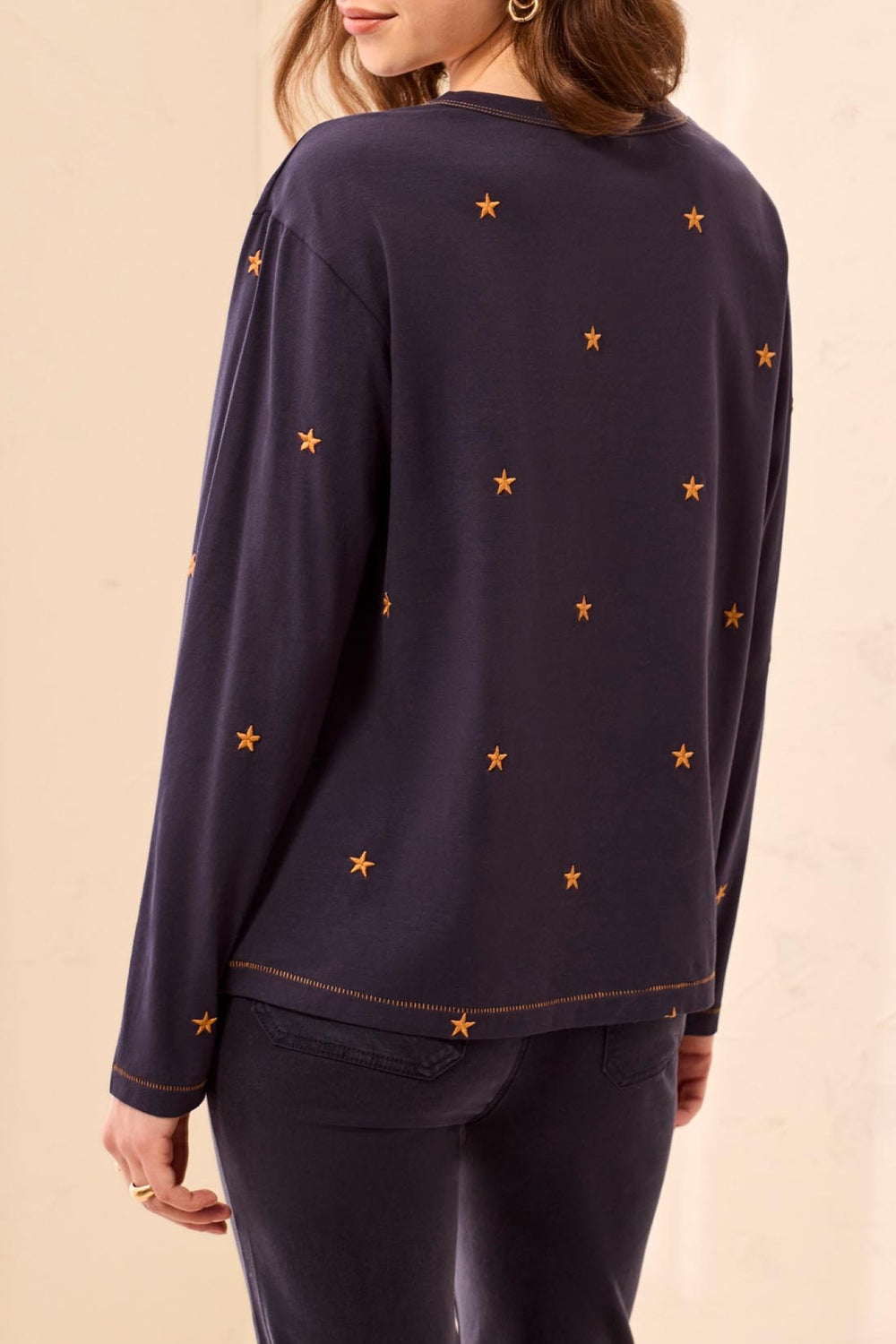 Tribal Jet Blue Navy Crew Neck Top 3238O-8451, back view
