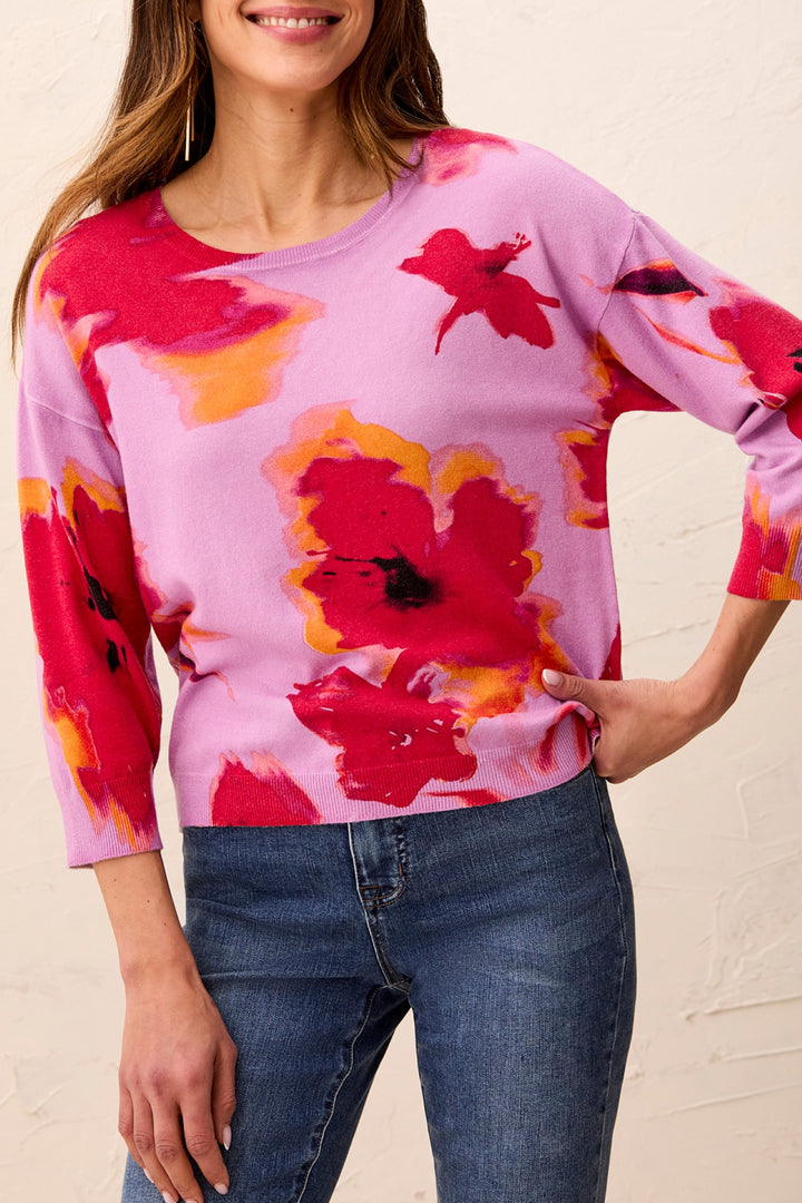 Tribal Lilac Pansy Purple Soft Yarn Crew Neck Jumper 2175O-8169, front view