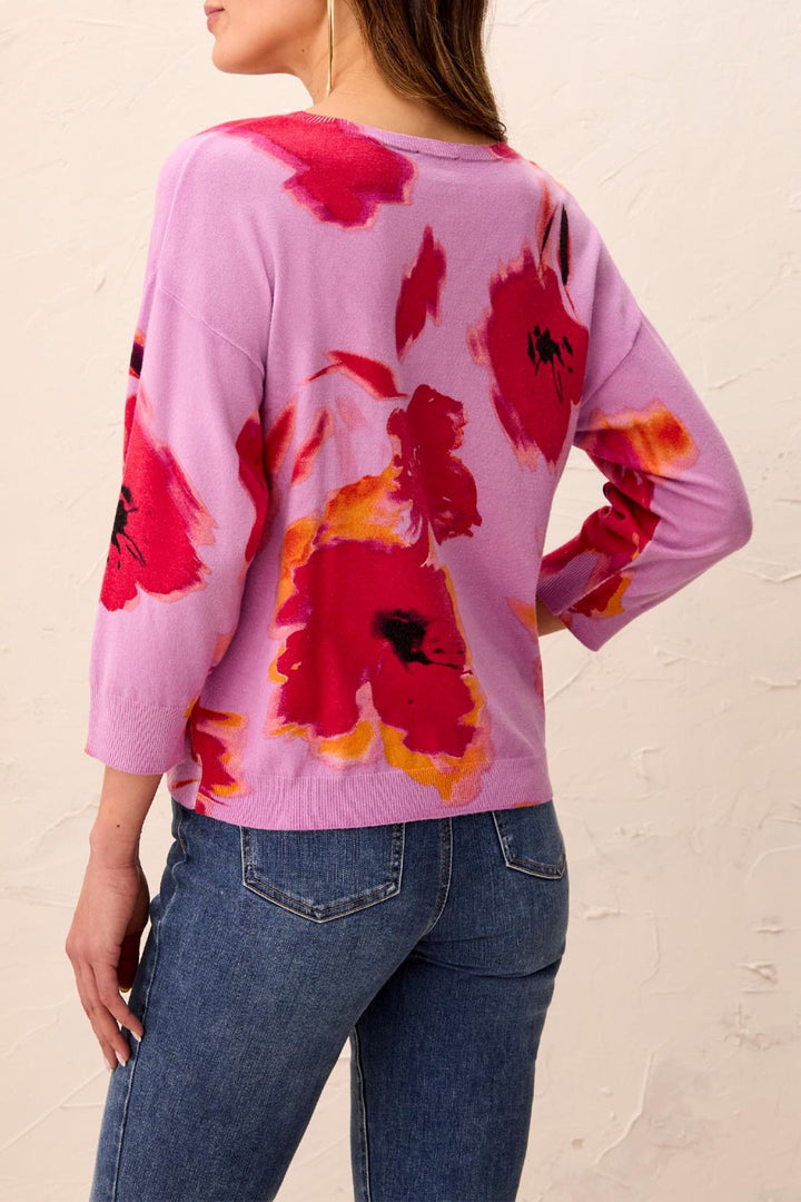 Tribal Lilac Pansy Purple Soft Yarn Crew Neck Jumper 2175O-8169, back view