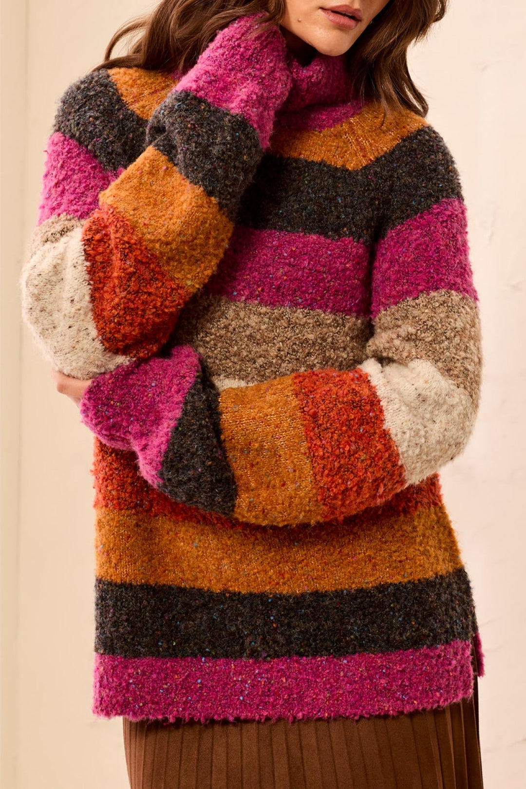 Tribal Mulberry Multicolour Roll Neck Jumper 3264O-8481, front view
