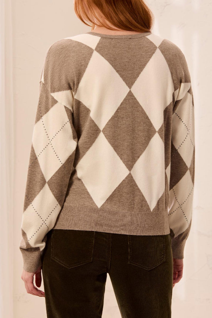 Tribal Oatmeal Beige Crew Neck Jumper 3251O-8550, back view