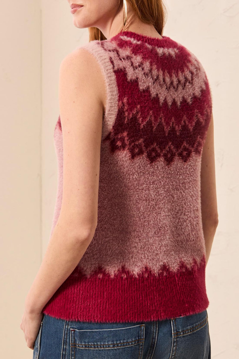 Tribal Pink Frost Crew Neck Knit Top 6340O-5090, back view